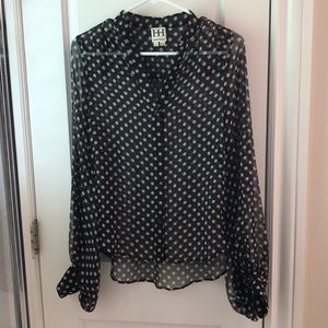Haute Hippie Black and Khaki polka dot blouse